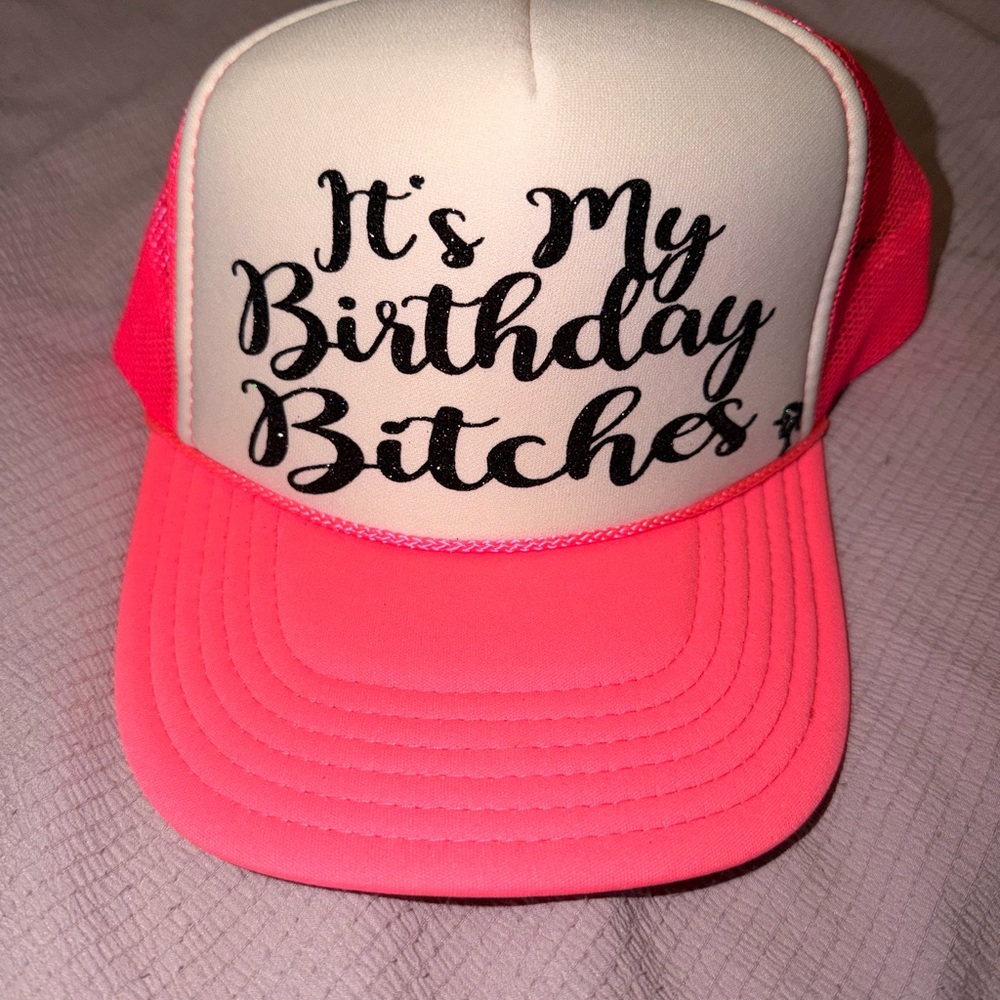 Pink and White Birthday Trucker Hat